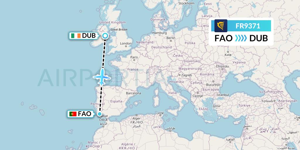 FR9371 Ryanair Flight Map: Faro to Dublin