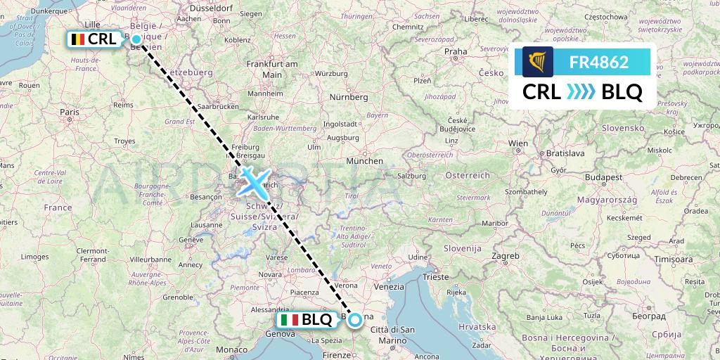 FR4862 Ryanair Flight Map: Brussels to Bologna