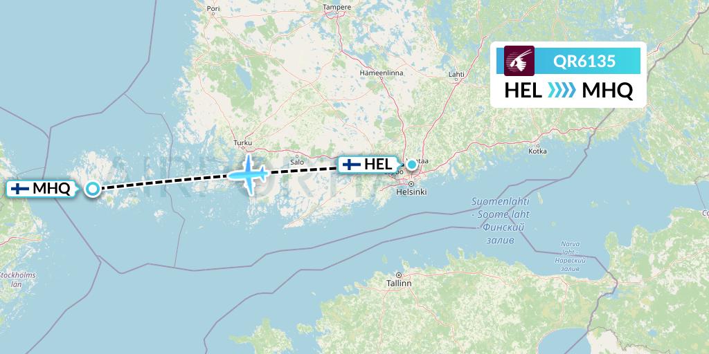 QR6135 Qatar Airways Flight Map: Helsinki to Mariehamn