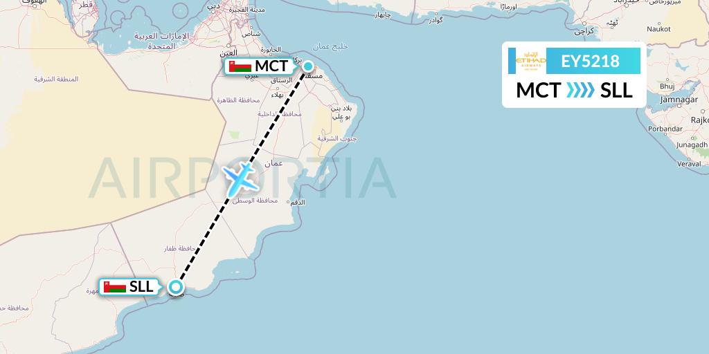 EY5218 Etihad Airways Flight Map: Muscat to Salalah