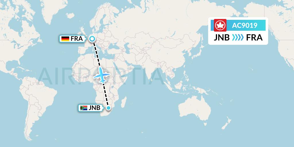 AC9019 Air Canada Flight Map: Johannesburg to Frankfurt