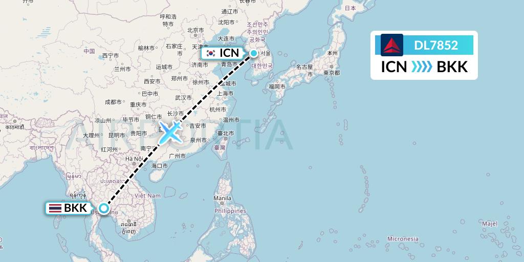 DL7852 Delta Air Lines Flight Map: Seoul to Bangkok