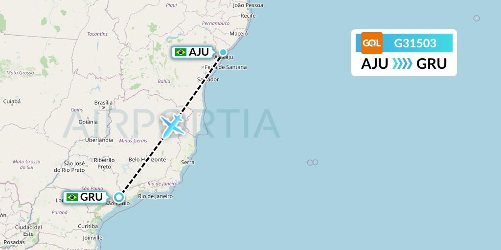 G31503 GOL Transportes Aeros Flight Map: Aracaju to Sao Paulo