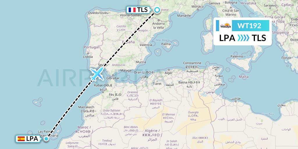 WT192 Swiftair Flight Map: Las Palmas to Toulouse