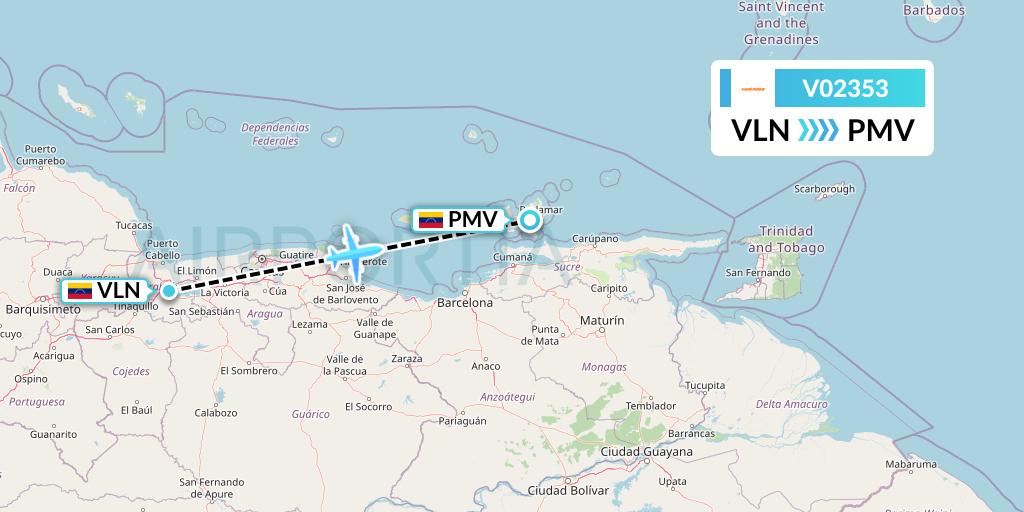 V02353 Conviasa Flight Map: Valencia to Porlamar