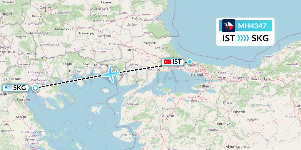 MH4347 Malaysia Airlines Flight Map: Istanbul to Thessaloniki