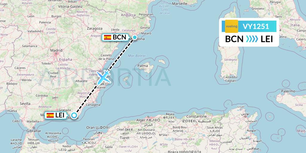 VY1251 Vueling Flight Map: Barcelona to Almeria