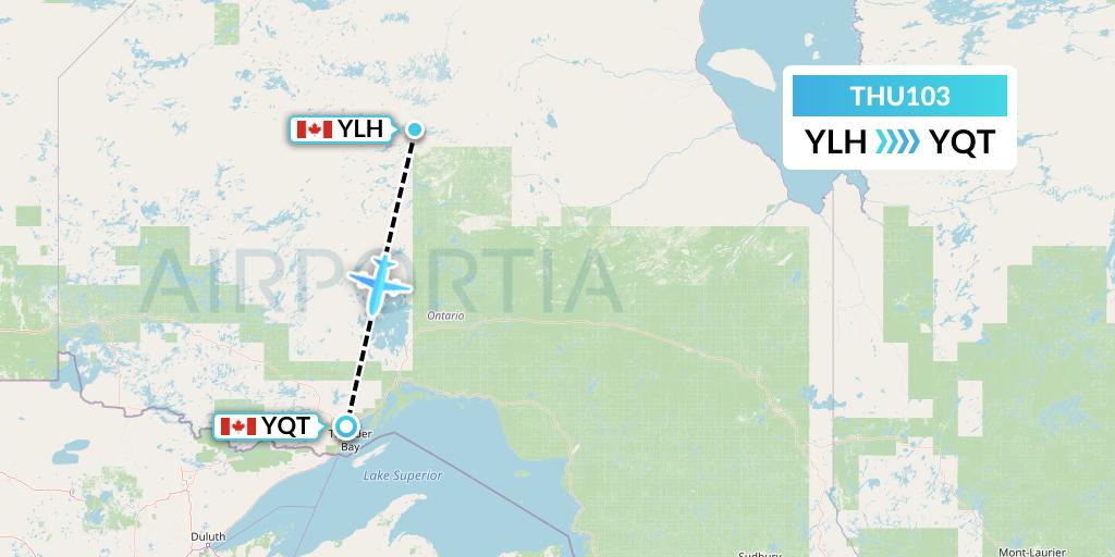 THU103 Thunder Airlines Flight Map: Lansdowne House to Thunder Bay