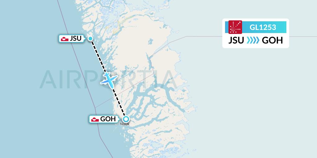 GL1253 Air Greenland Flight Map: Maniitsoq to Nuuk