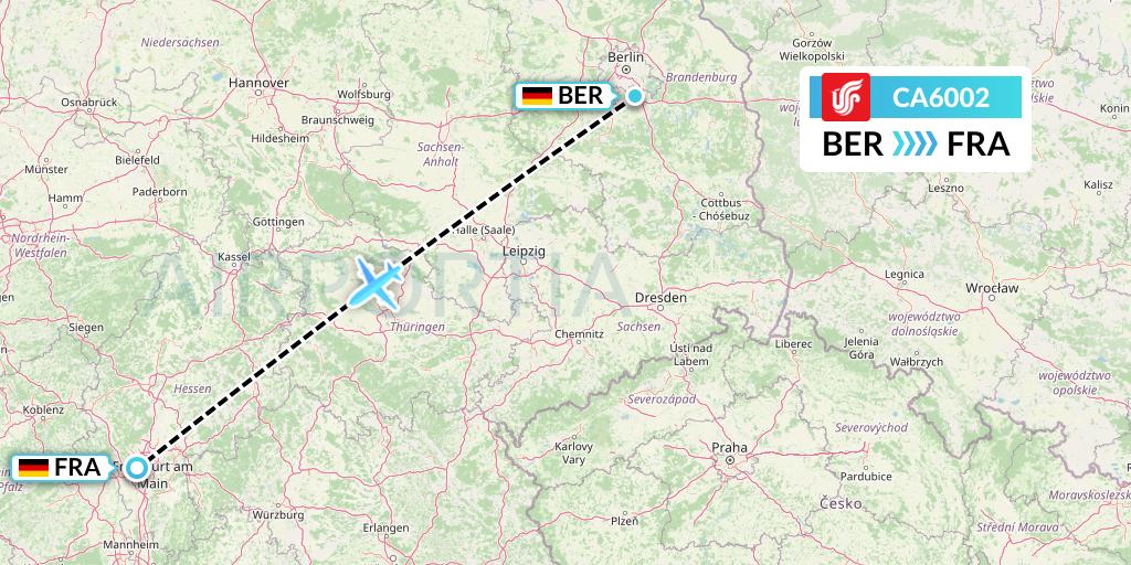 CA6002 Air China Flight Map: Berlin to Frankfurt