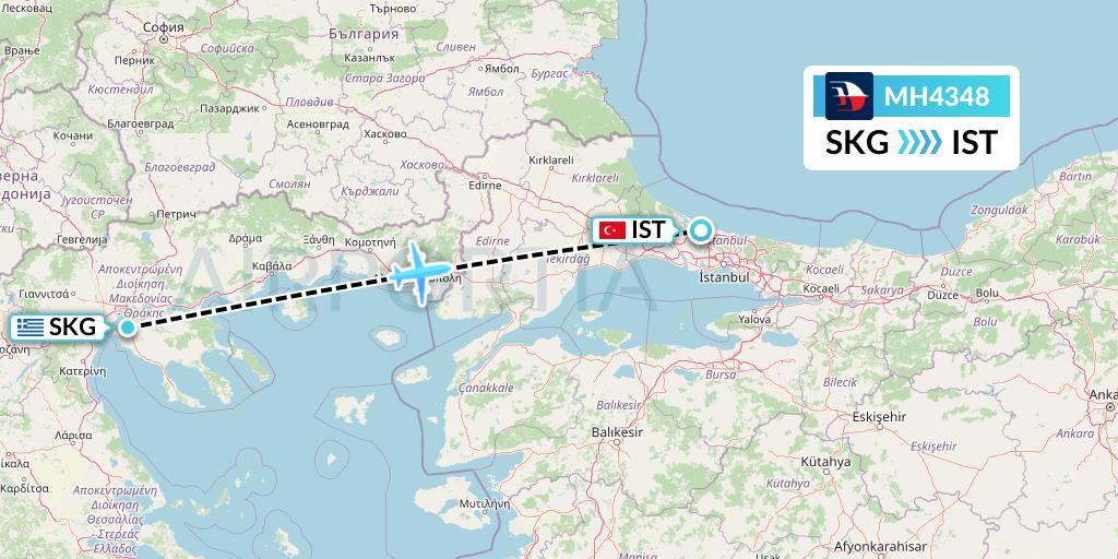MH4348 Malaysia Airlines Flight Map: Thessaloniki to Istanbul