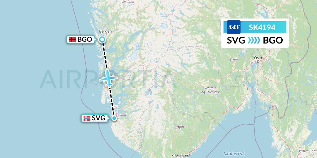SK4194 SAS Flight Map: Stavanger to Bergen