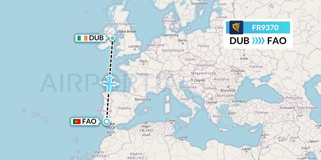 FR9370 Ryanair Flight Map: Dublin to Faro