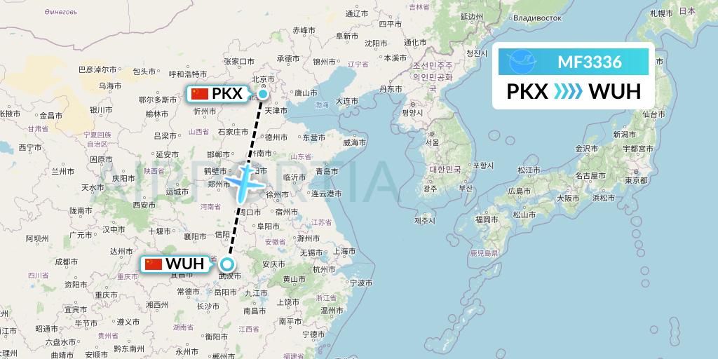 MF3336 Xiamen Airlines Flight Map: Beijing to Wuhan