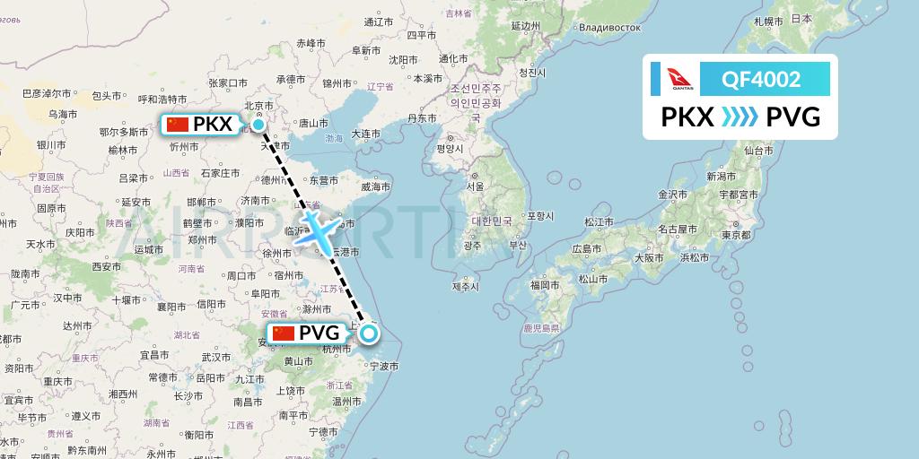 QF4002 Qantas Flight Map: Beijing to Shanghai