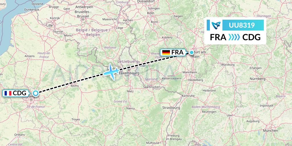 UU8319 Air Austral Flight Map: Frankfurt to Paris
