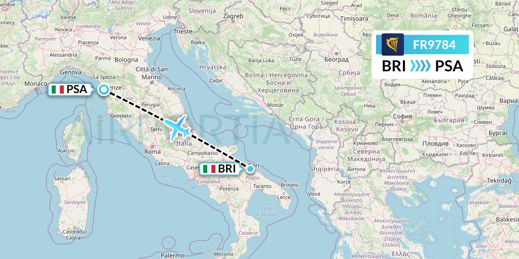 FR9784 Ryanair Flight Map: Bari to Pisa