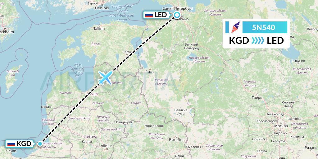 5N540 Nordavia Flight Map: Kaliningrad to St. Petersburg