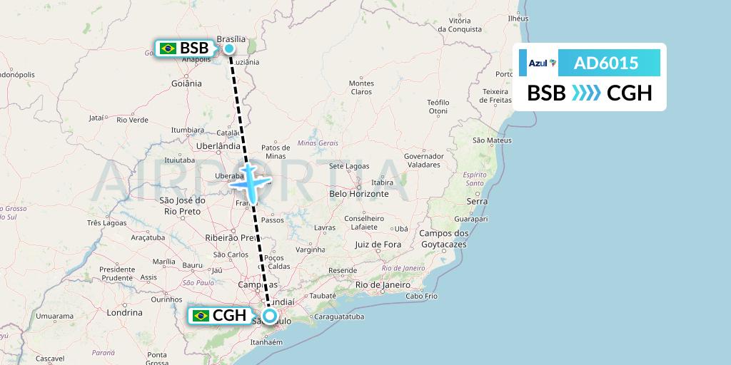 AD6015 Azul Brazilian Airlines Flight Map: Brasilia to Sao Paulo