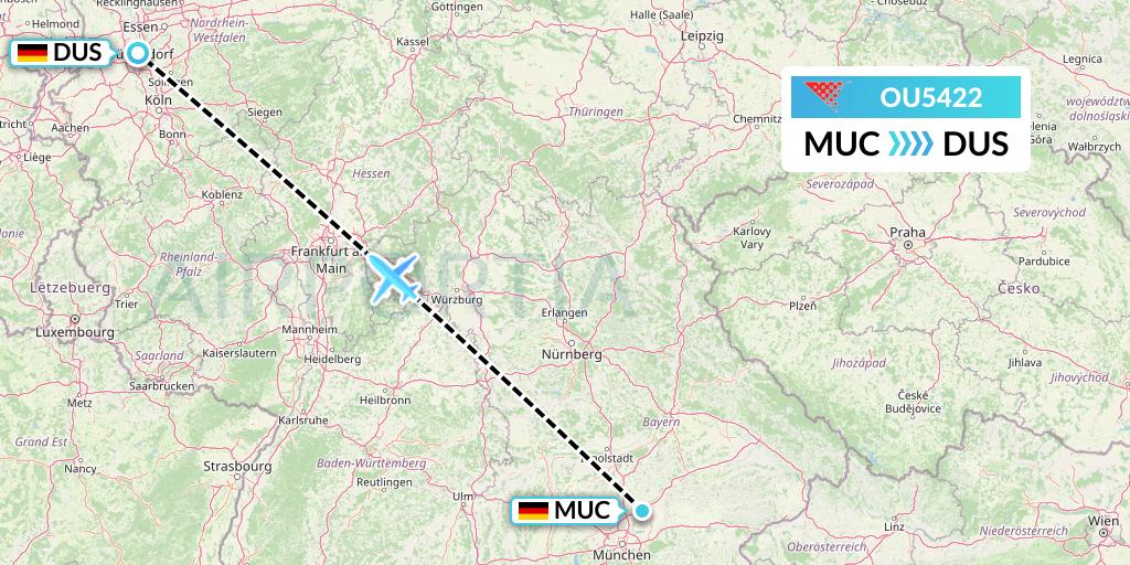 OU5422 Croatia Airlines Flight Map: Munich to Dusseldorf