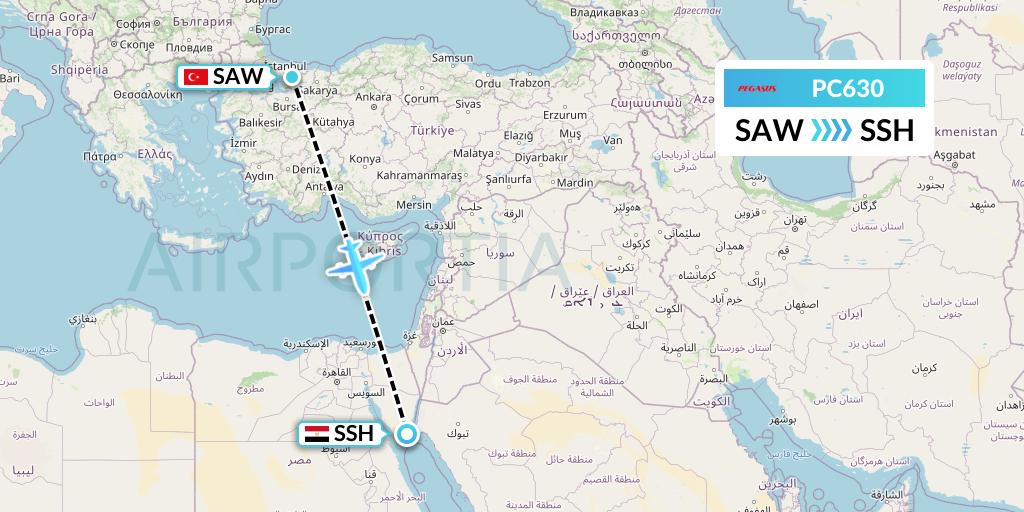 PC630 Pegasus Airlines Flight Map: Istanbul to Sharm el-Sheikh
