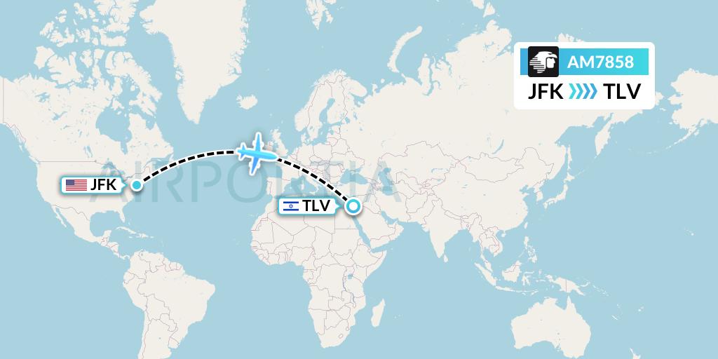 AM7858 Aeromexico Flight Map: New York to Tel Aviv