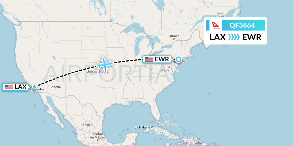 QF3664 Qantas Flight Map: Los Angeles to New York