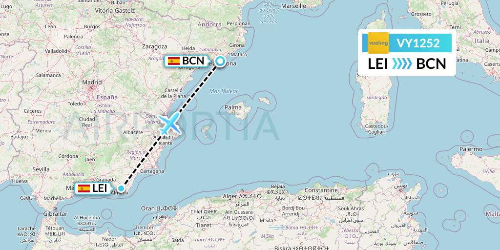 VY1252 Vueling Flight Map: Almeria to Barcelona