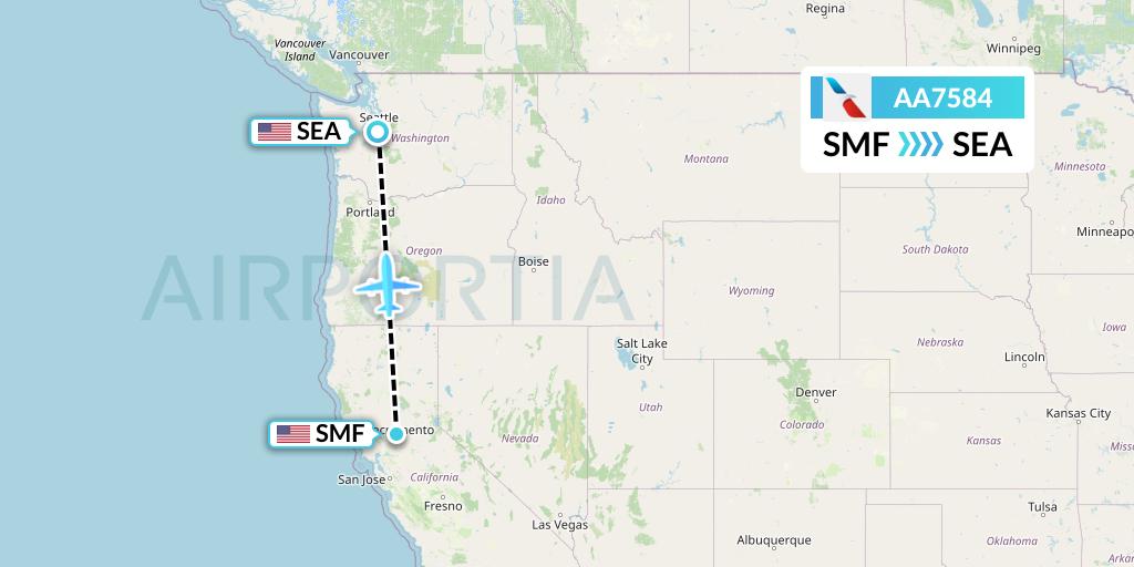 AA7584 American Airlines Flight Map: Sacramento to Seattle