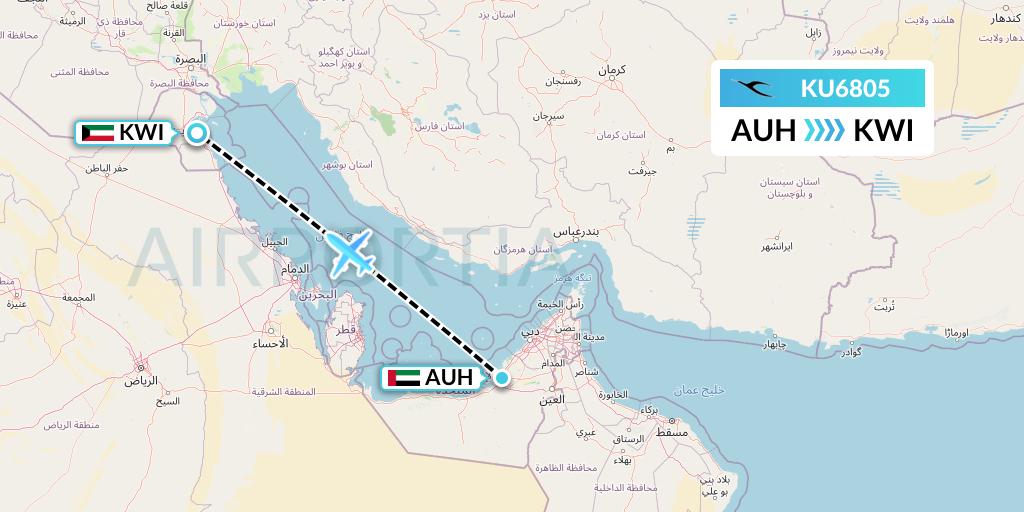 KU6805 Kuwait Airways Flight Map: Abu Dhabi to Kuwait City
