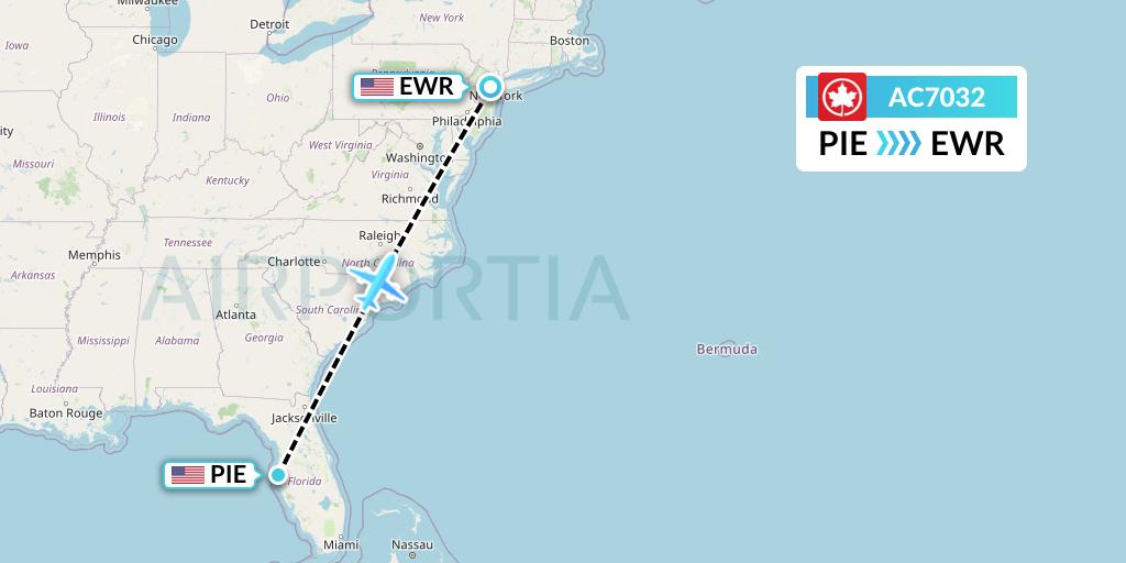 AC7032 Air Canada Flight Map: St. Petersburg to New York