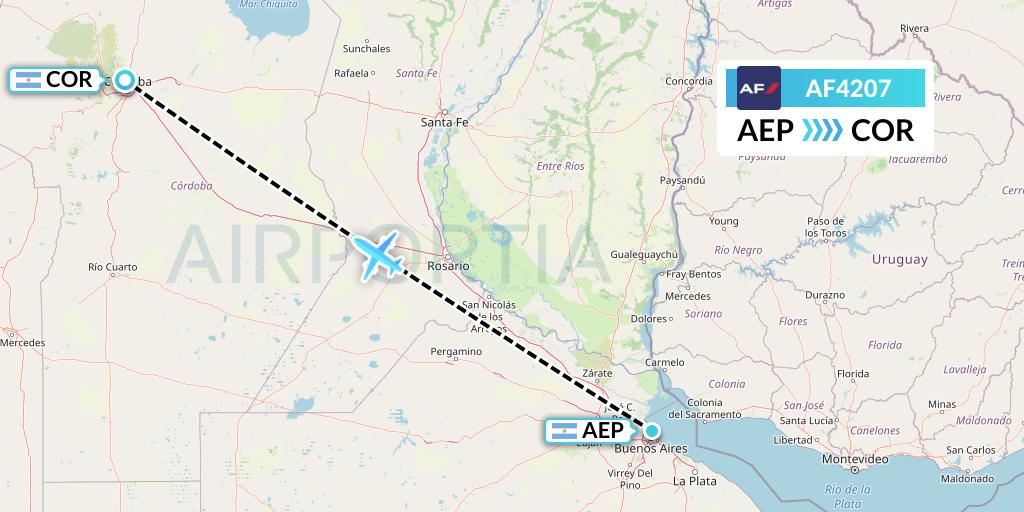 AF4207 Air France Flight Map: Buenos Aires to Cordoba