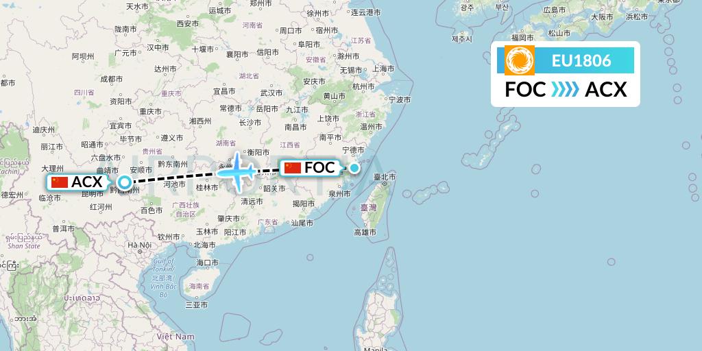 EU1806 Chengdu Airlines Flight Map: Fuzhou to Xingyi
