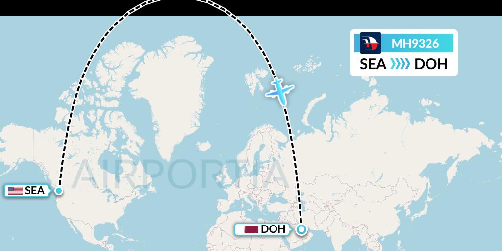 MH9326 Malaysia Airlines Flight Map: Seattle to Doha