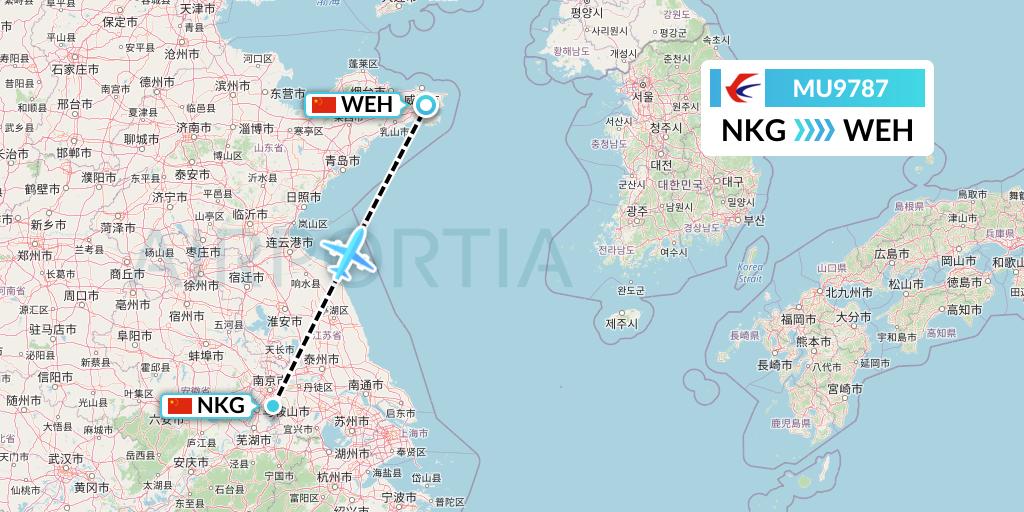 MU9787 China Eastern Airlines Flight Map: Nanjing to Weihai