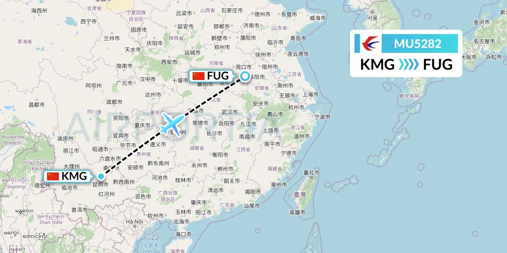 MU5282 China Eastern Airlines Flight Map: Kunming to Fuyang