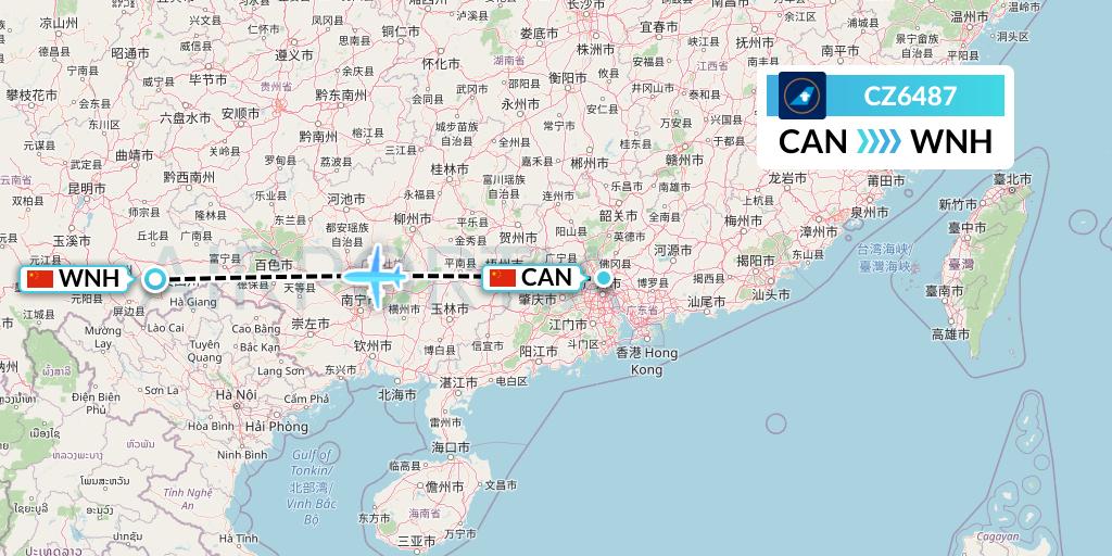 CZ6487 China Southern Airlines Flight Map: Guangzhou to Wenshan