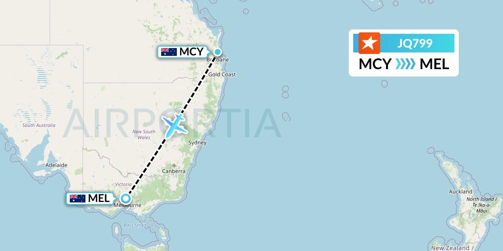 JQ799 Jetstar Airways Flight Map: Sunshine Coast to Melbourne