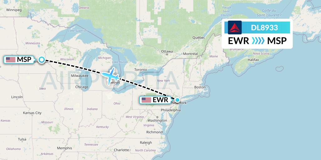 DL8933 Delta Air Lines Flight Map: New York to Minneapolis