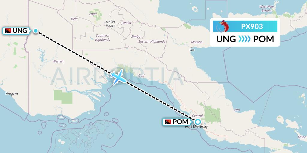 PX903 Air Niugini Flight Map: Kiunga to Port Moresby