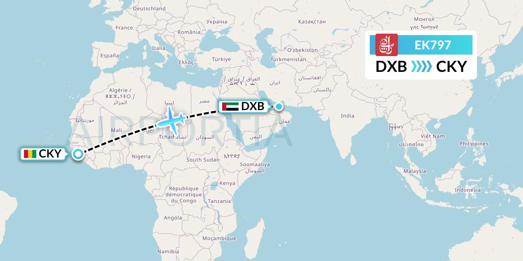 EK797 Emirates Flight Map: Dubai to Conakry