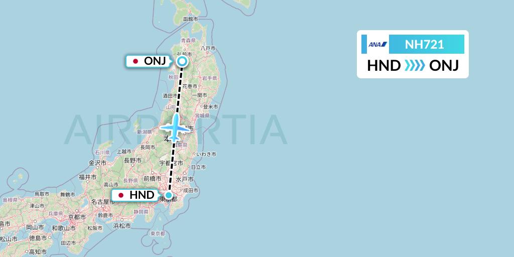 NH721 All Nippon Airways Flight Map: Tokyo to Kitaakita