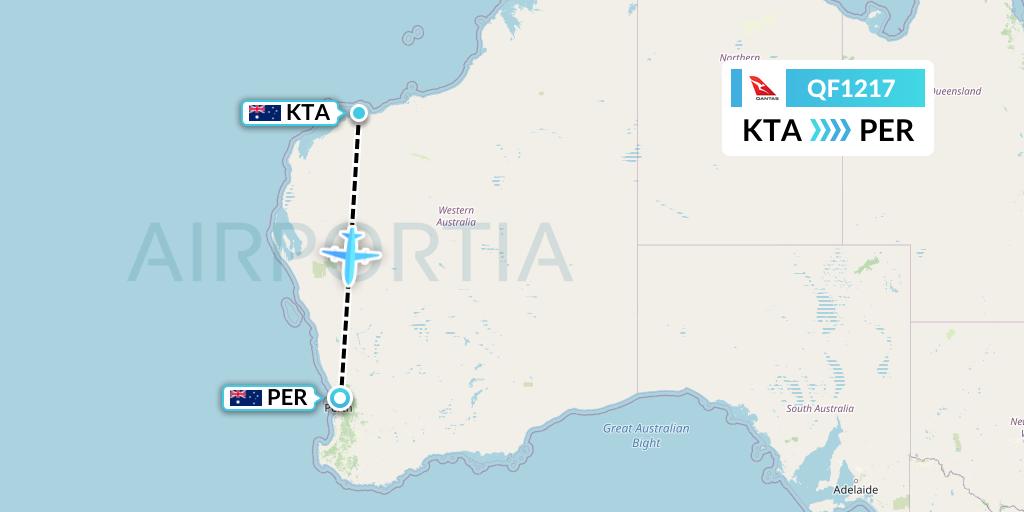 QF1217 Qantas Flight Map: Karratha to Perth