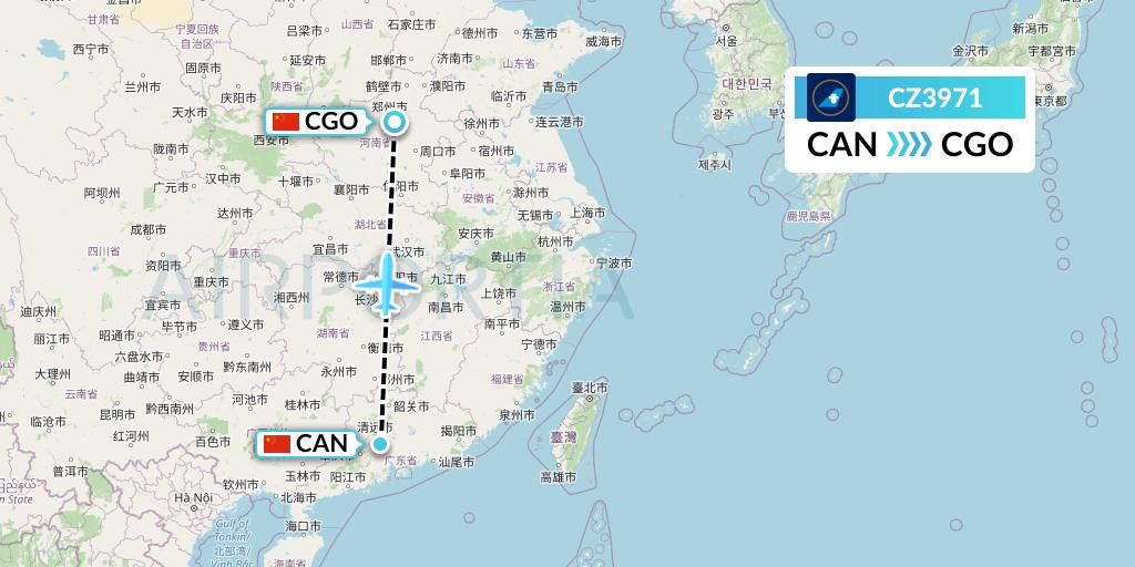 CZ3971 China Southern Airlines Flight Map: Guangzhou to Zhengzhou