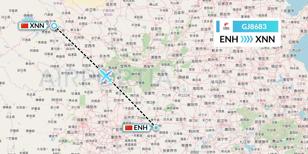 GJ8683 Loong Airlines Flight Map: Enshi to Xining