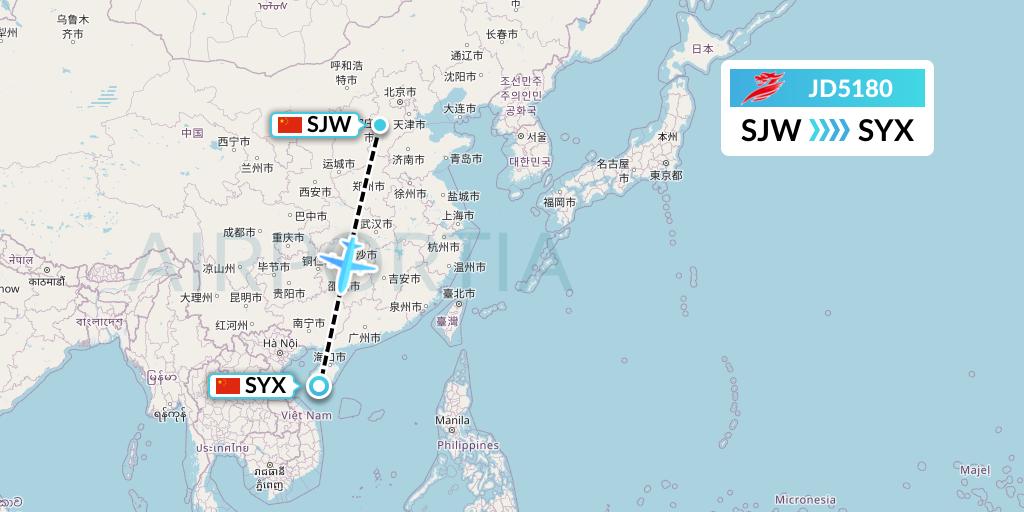 JD5180 Capital Airlines Flight Map: Shijiazhuang to Sanya