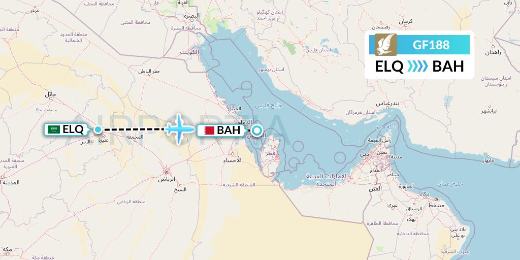 GF188 Gulf Air Flight Map: Al-Qassim to Bahrain