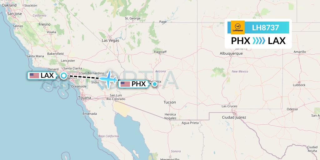 LH8737 Lufthansa Flight Map: Phoenix to Los Angeles