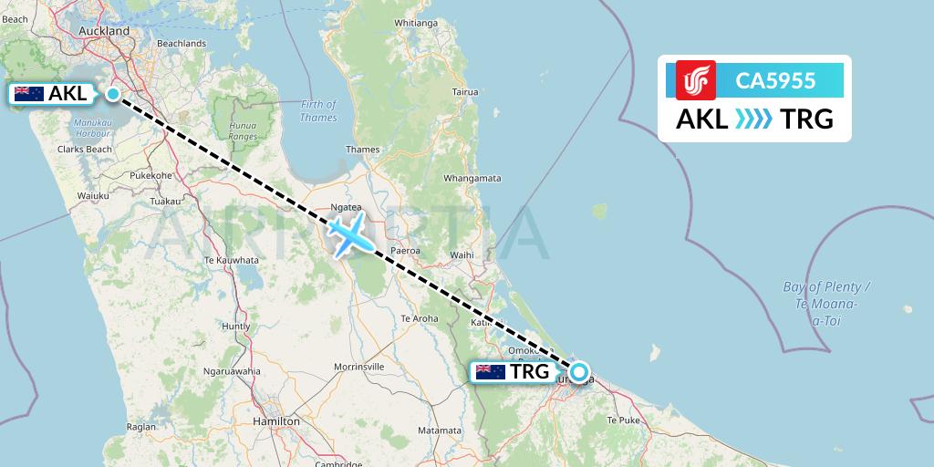 CA5955 Air China Flight Map: Auckland to Tauranga