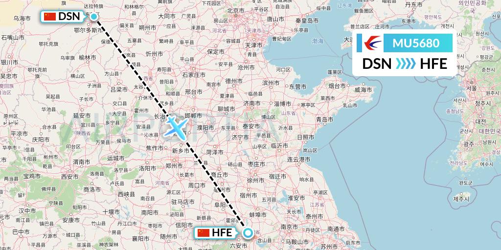 MU5680 China Eastern Airlines Flight Map: Dongsheng to Hefei